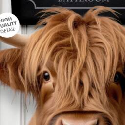 Personalised Cistern Text Highland Cow On Toilet With Newspaper, Funny Bathroom Print, Animal Toilet, Family, Wedding, New Home Gift - thumbnail 3