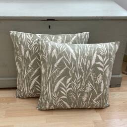 Wild Grasses Linen Throw Pillow Cover Moss Green Botanical Cushion - thumbnail 2
