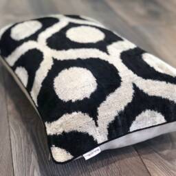 Velvet Ikat Pillow Cover Ogee Black - Decorative Cushion For Sofa Or Bed - thumbnail 3