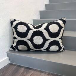 Velvet Ikat Pillow Cover Ogee Black - Decorative Cushion For Sofa Or Bed - thumbnail 1