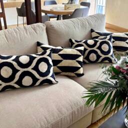 Velvet Ikat Pillow Cover Ogee Black - Decorative Cushion For Sofa Or Bed - thumbnail 4