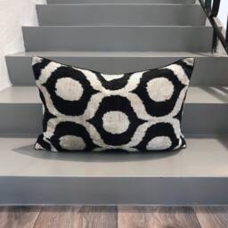 Velvet Ikat Pillow Cover Ogee Black - Decorative Cushion For Sofa Or Bed - thumbnail 2