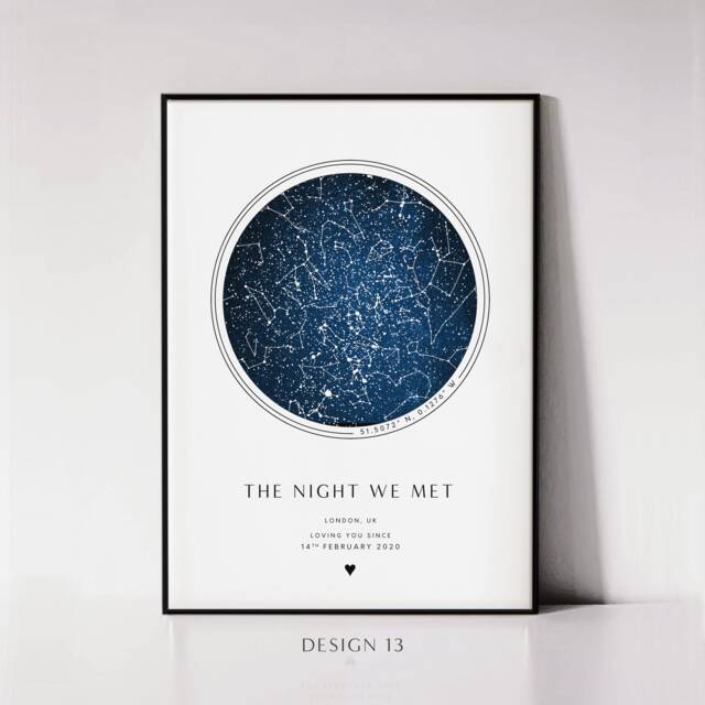 star Map Personalised Framed Print, Night We Met Poster, Wedding Anniversary Gift, Celestial By Date, Custom Sky Constellation Art - image 1