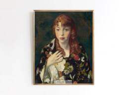 Dressing Gown Ii - Vintage Portrait Woman Boudoir Oil Painting Thrifted French Print Sizes 8x10 11x14 - thumbnail 1