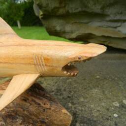 Hand Carved Wooden Shark - Hammerhead On Parasite Wood - thumbnail 2