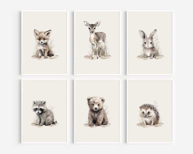 Choose Your Own Woodland Forest Animal Fox Bunny Racoon Bear Deer Hedgehog Boys Girls A4 Or A3 Nursery Set Of Unframed Prints - image 1