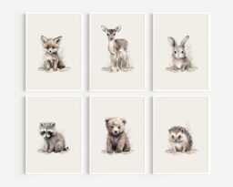 Choose Your Own Woodland Forest Animal Fox Bunny Racoon Bear Deer Hedgehog Boys Girls A4 Or A3 Nursery Set Of Unframed Prints - thumbnail 1