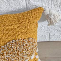 Mustard Yellow & Ivory Cotton Embroidered Tufted Textured Pillow Cover 12x20 - 14x20 14x24 16x24 Cushion Boho Case - thumbnail 3