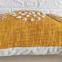 Mustard Yellow & Ivory Cotton Embroidered Tufted Textured Pillow Cover 12x20 - 14x20 14x24 16x24 Cushion Boho Case - thumbnail 2