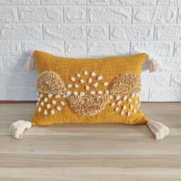 Mustard Yellow & Ivory Cotton Embroidered Tufted Textured Pillow Cover 12x20 - 14x20 14x24 16x24 Cushion Boho Case - thumbnail 1