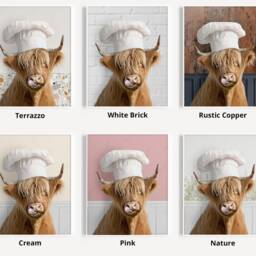 Highland Cow in Chef's Hat Kitchen Print, Funny Cooking Restaurant, Cafe, Food, Cookery Scotland, Whimsy Animal - thumbnail 3