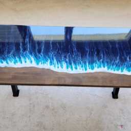 Epoxy Resin Ocean Wave Side Table Beach Themed Wood End Table - thumbnail 3