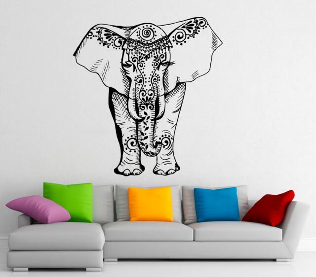 Indian Elephant Wall Decal Vinyl Stickers Patterns Interior Home Design Art Murals Bedroom Decor - 14Ie01T - image 1