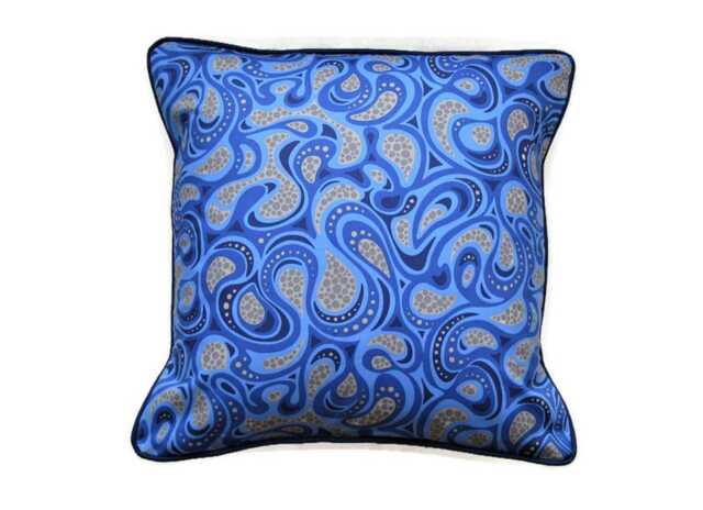 Robert Kaufman Psychedelia Cushion Cover Retro Blue Cotton Throw Pillow - image 1