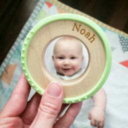 Silicone Wrapped Wooden Baby Ring Toy - Honeydew - thumbnail 4