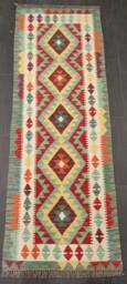 Colourful Runner Rug, Handmade Artisan Afghan Turkish Scandinavian Navajo Bohemian Wool Kilim Rug 198x71 cm - thumbnail 1