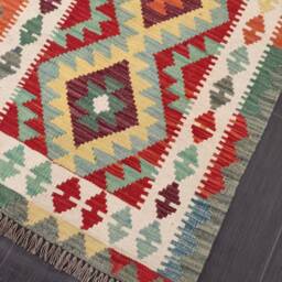 Colourful Runner Rug, Handmade Artisan Afghan Turkish Scandinavian Navajo Bohemian Wool Kilim Rug 198x71 cm - thumbnail 4