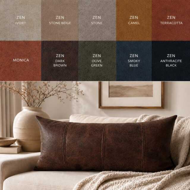 Faux Leather Lumbar Look Pillow Cover - Rustic Vintage Style, Farmhouse Style , Xl Sizes - image 1