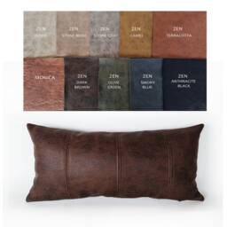 Faux Leather Lumbar Look Pillow Cover - Rustic Vintage Style, Farmhouse Style , Xl Sizes - thumbnail 3