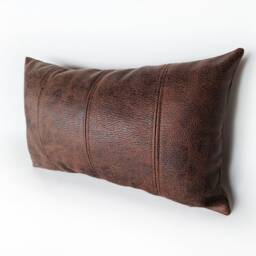 Faux Leather Lumbar Look Pillow Cover - Rustic Vintage Style, Farmhouse Style , Xl Sizes - thumbnail 2