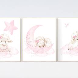 Lamb Nursery Print Sheep, Moon & Cloud Wall Art - thumbnail 2