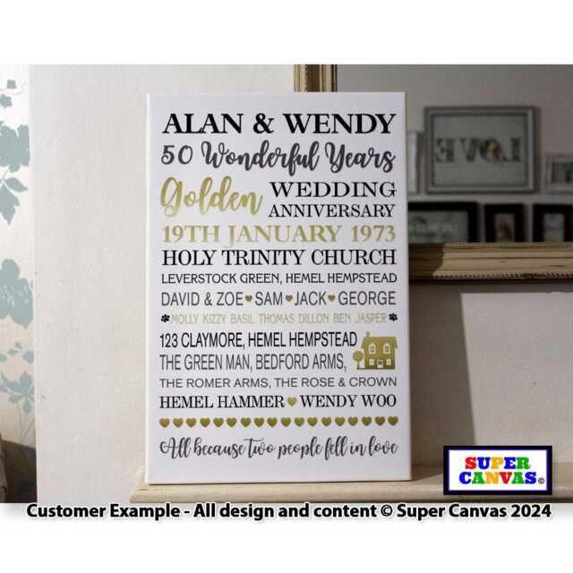 50Th Golden Wedding Anniversary Personalised Couple Wall Art Framed Canvas Print Wife Husband Parents Grandparents Friend Mum Dad Gift - image 1