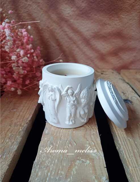 Handmade Angel Candle Jar Stonecast Design, Soy Wax - image 1