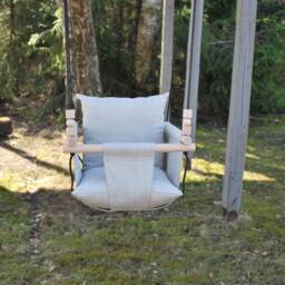 Linen Baby Swing Natural Fabric, Wooden Beads, Indoor Toddler Swing - thumbnail 2