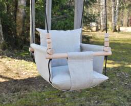 Linen Baby Swing Natural Fabric, Wooden Beads, Indoor Toddler Swing - thumbnail 1