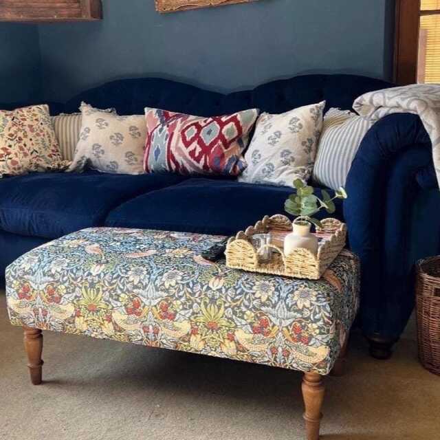 Large Footstool, William Morris Tapestry, Coffee Table Footstool, Handmade Upholstered Bench, Ottoman - image 1