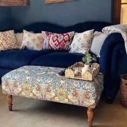 Large Footstool, William Morris Tapestry, Coffee Table Footstool, Handmade Upholstered Bench, Ottoman - thumbnail 1