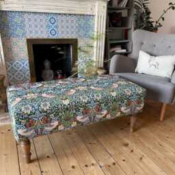 Large Footstool, William Morris Tapestry, Coffee Table Footstool, Handmade Upholstered Bench, Ottoman - thumbnail 2