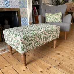 Large Footstool, William Morris Tapestry, Coffee Table Footstool, Handmade Upholstered Bench, Ottoman - thumbnail 3