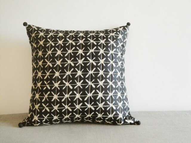 Black, Quilted, Wool & Silk Blend Pillow Cover , Cushion Decorative Accent Throw - image 1