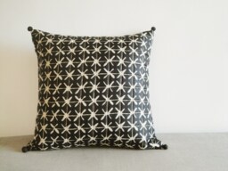 Black, Quilted, Wool & Silk Blend Pillow Cover , Cushion Decorative Accent Throw - thumbnail 1