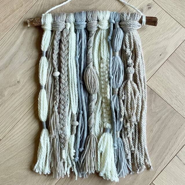 Fringed Macrame Wall Hanging, Neutral Boho Decor - image 1