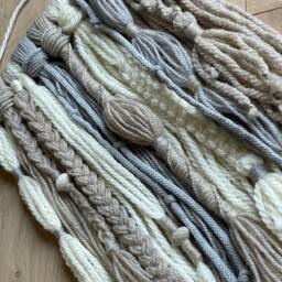 Fringed Macrame Wall Hanging, Neutral Boho Decor - thumbnail 3