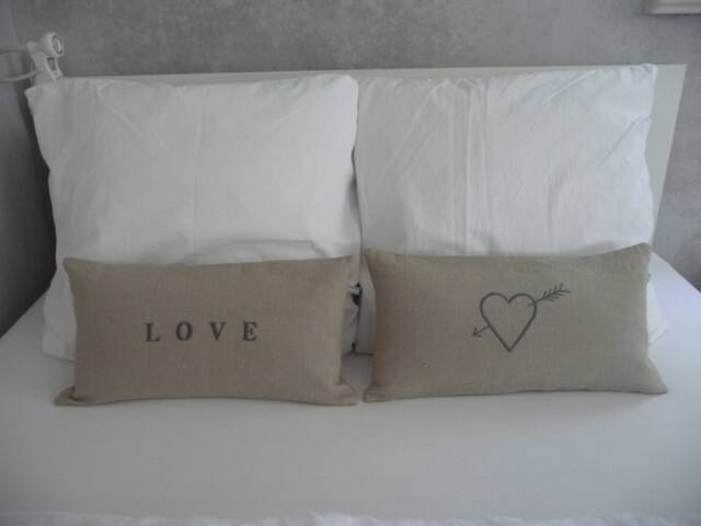 Pillow With Love Or Heart Arrow Embroidery Made Of Linen Cotton - image 1