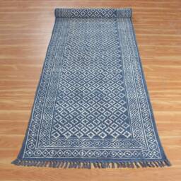 Hand Block Printed Cotton Runner Rug, Indian Hallway Rug - thumbnail 3
