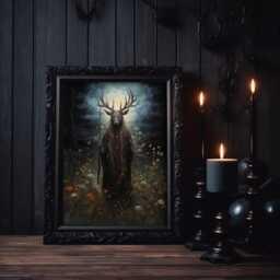 Cottagecore Druid in Meadow Print, Dark Art, Witchy Aesthetic, Academia, Wicca Gift - thumbnail 3