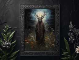 Cottagecore Druid in Meadow Print, Dark Art, Witchy Aesthetic, Academia, Wicca Gift - thumbnail 1