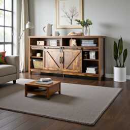 Sliding Barn Door Tv Stand 150cm Farmhouse Entertainment Console With Storage - thumbnail 2