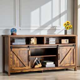 Sliding Barn Door Tv Stand 150cm Farmhouse Entertainment Console With Storage - thumbnail 1