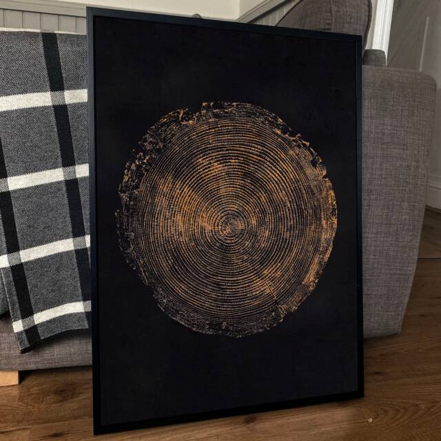 Gold Larch Tree Ring Print Large Wabi Sabi Wall Art - image 1