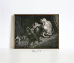 Antique King Minos in Hell Print, Dore Inferno Poster, Halloween Home Decor, Dark Academia Wall Art, Back Gothic Canvas, Digital Art Gift - thumbnail 1