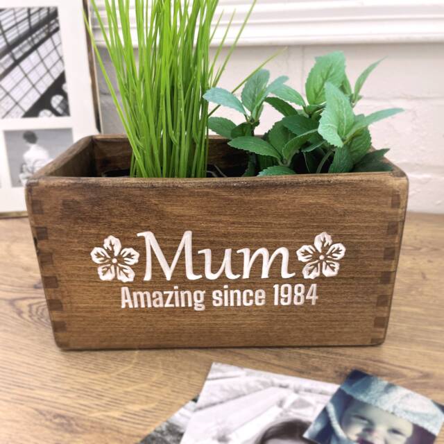 Personalised Pot Planter For Mum - Handcrafted Indoor Wooden Gift Mother Mother's Day - image 1