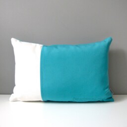 Aruba Blue & White Sunbrella?? Outdoor Pillow in Modern Color Block For Pool Or Patio Lounge Chairs, Colourful Cushions By Mazizmuse - thumbnail 1