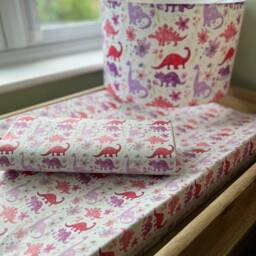 Pink Dinosaur Lampshade With White Background, Girly Dinosaur Lampshade, Handmade Drum Lamp - thumbnail 2