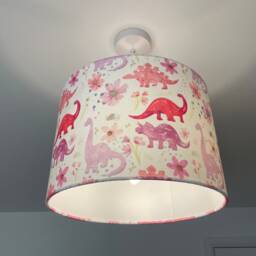 Pink Dinosaur Lampshade With White Background, Girly Dinosaur Lampshade, Handmade Drum Lamp - thumbnail 3