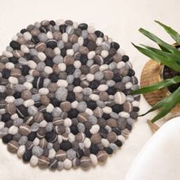 Felt Natural Round Stone Pebble Rug, Handmade Wool Pom Carpet For Room Decor, Rugs For Living Room, Bathroom, Free Shipping - thumbnail 3